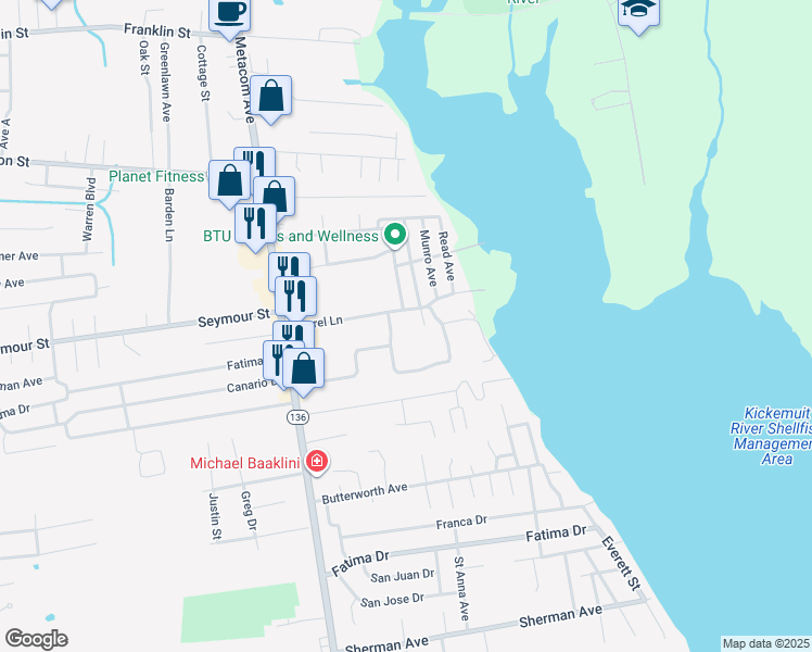 map of restaurants, bars, coffee shops, grocery stores, and more near 27 Laurel Lane in Warren