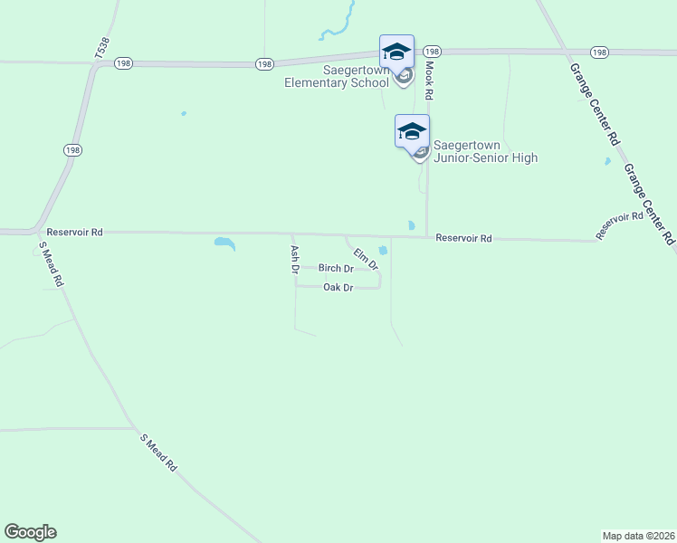map of restaurants, bars, coffee shops, grocery stores, and more near 18400-18598 Oak Drive in Saegertown