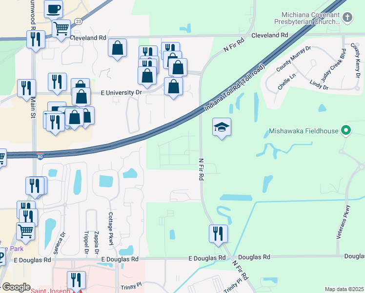 map of restaurants, bars, coffee shops, grocery stores, and more near 6160 Truman Avenue in Granger