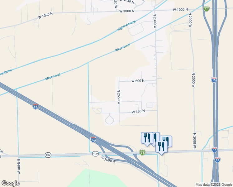map of restaurants, bars, coffee shops, grocery stores, and more near 517 North 2650 West in Tremonton