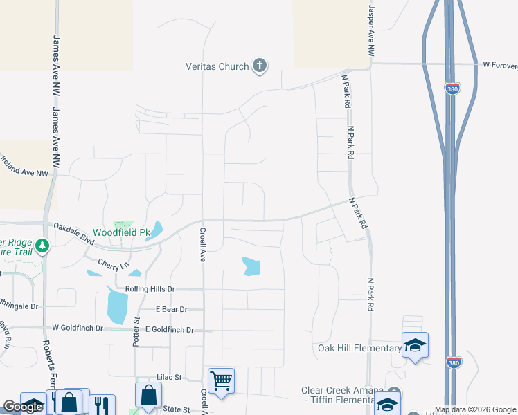 map of restaurants, bars, coffee shops, grocery stores, and more near 1500 North Croell Avenue in Tiffin