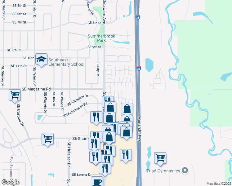 map of restaurants, bars, coffee shops, grocery stores, and more near 1409 Southeast Delaware Avenue in Ankeny