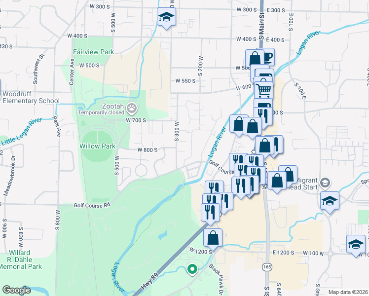 map of restaurants, bars, coffee shops, grocery stores, and more near 270 West 815 South in Logan