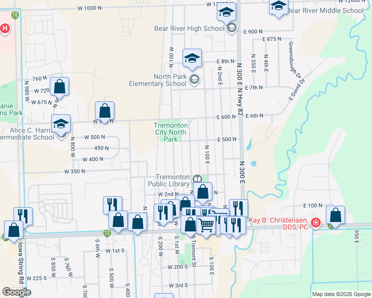 map of restaurants, bars, coffee shops, grocery stores, and more near 379 North Tremont Street in Tremonton