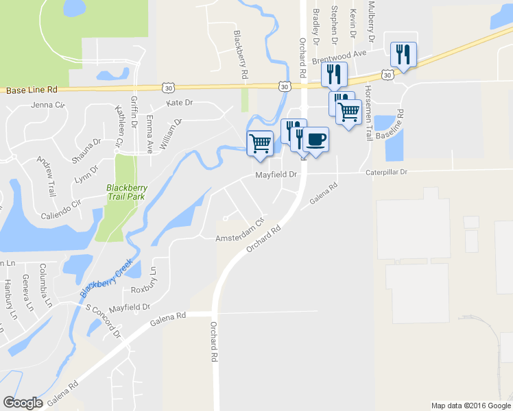 map of restaurants, bars, coffee shops, grocery stores, and more near Amsterdam Circle in Montgomery