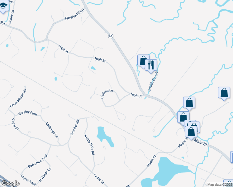 map of restaurants, bars, coffee shops, grocery stores, and more near 260 Carlson Lane in Barnstable