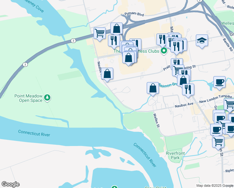 map of restaurants, bars, coffee shops, grocery stores, and more near 256 Naubuc Avenue in Glastonbury