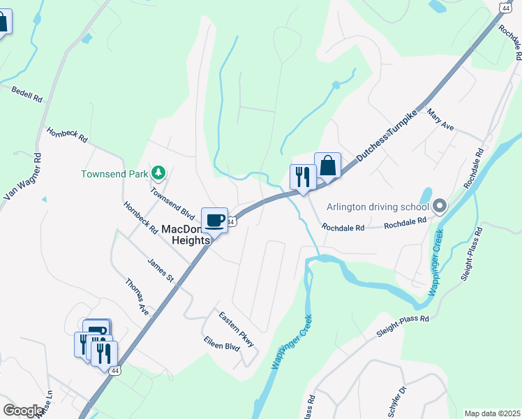 map of restaurants, bars, coffee shops, grocery stores, and more near 14 Whipple Way in Poughkeepsie
