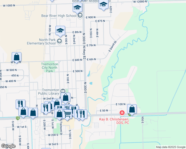 map of restaurants, bars, coffee shops, grocery stores, and more near 460 North 300 East in Tremonton