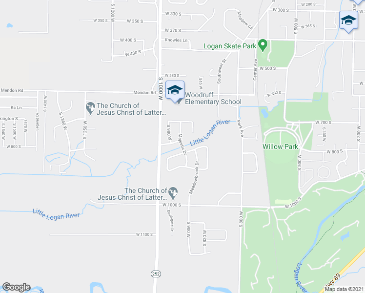 map of restaurants, bars, coffee shops, grocery stores, and more near 899 Majestic Drive in Logan