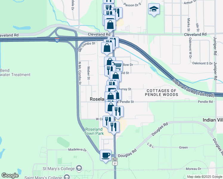 map of restaurants, bars, coffee shops, grocery stores, and more near 207 North Dixie Way in Roseland