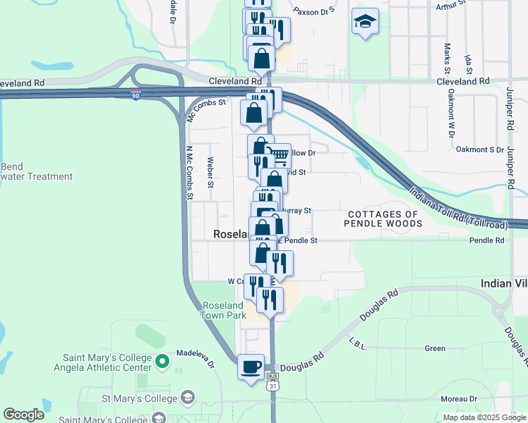 map of restaurants, bars, coffee shops, grocery stores, and more near 207 North Dixie Way in Roseland