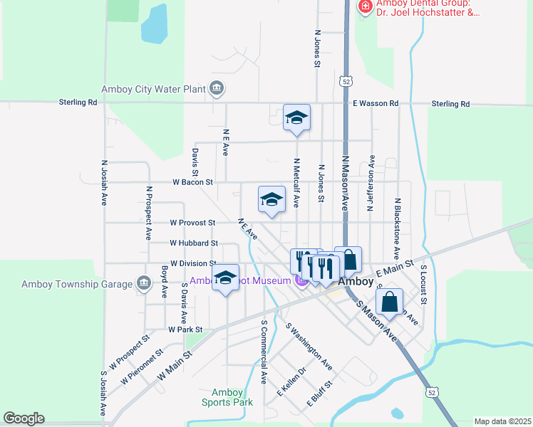 map of restaurants, bars, coffee shops, grocery stores, and more near 30 East Provost Street in Amboy