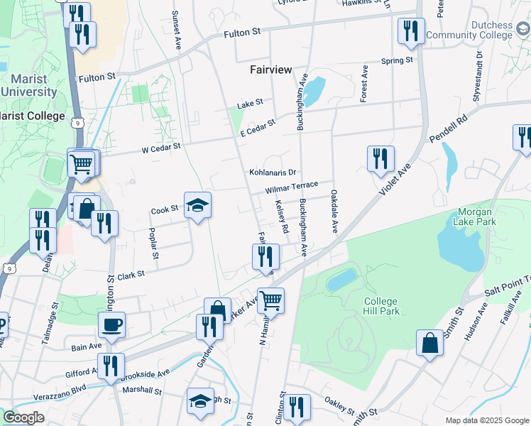 map of restaurants, bars, coffee shops, grocery stores, and more near 49 Fairview Avenue in Poughkeepsie
