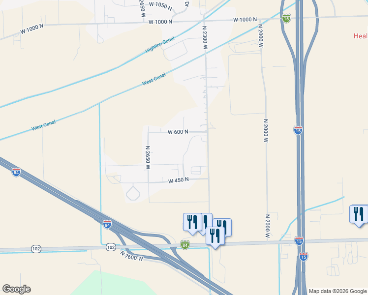 map of restaurants, bars, coffee shops, grocery stores, and more near 778 North 2450 West in Tremonton