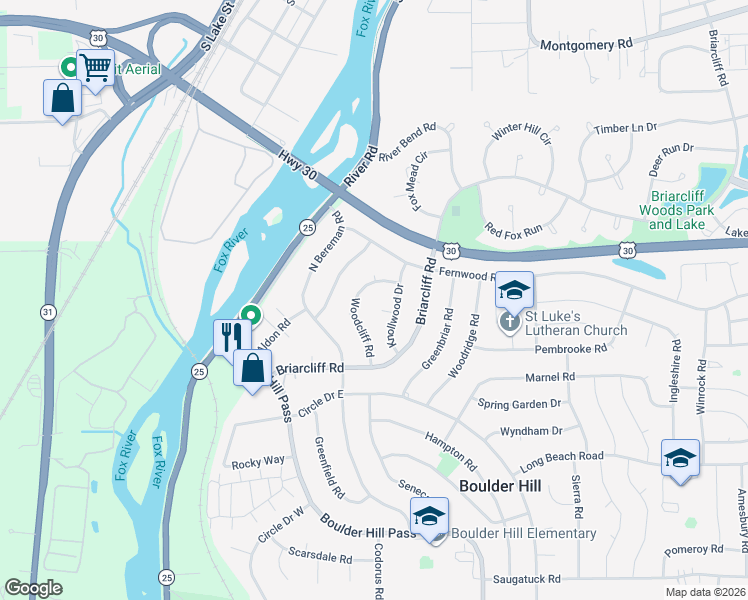 map of restaurants, bars, coffee shops, grocery stores, and more near 17 Knollwood Drive in Montgomery
