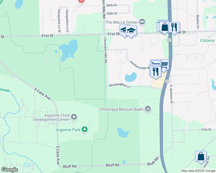 map of restaurants, bars, coffee shops, grocery stores, and more near 28 Mockingbird Lane in Willowbrook