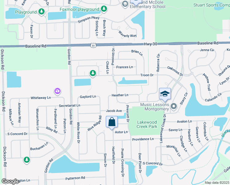 map of restaurants, bars, coffee shops, grocery stores, and more near 2901 Gloria Court in Montgomery