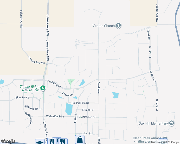 map of restaurants, bars, coffee shops, grocery stores, and more near 505 Edelweiss Lane in Tiffin