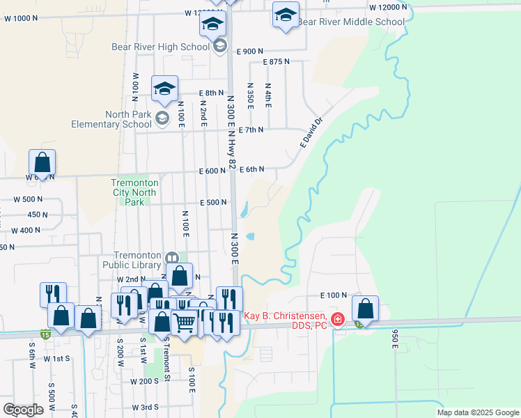 map of restaurants, bars, coffee shops, grocery stores, and more near 460 North 300 East in Tremonton