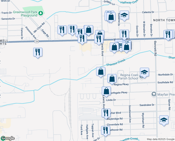 map of restaurants, bars, coffee shops, grocery stores, and more near 5656 Opportunity Drive in Toledo