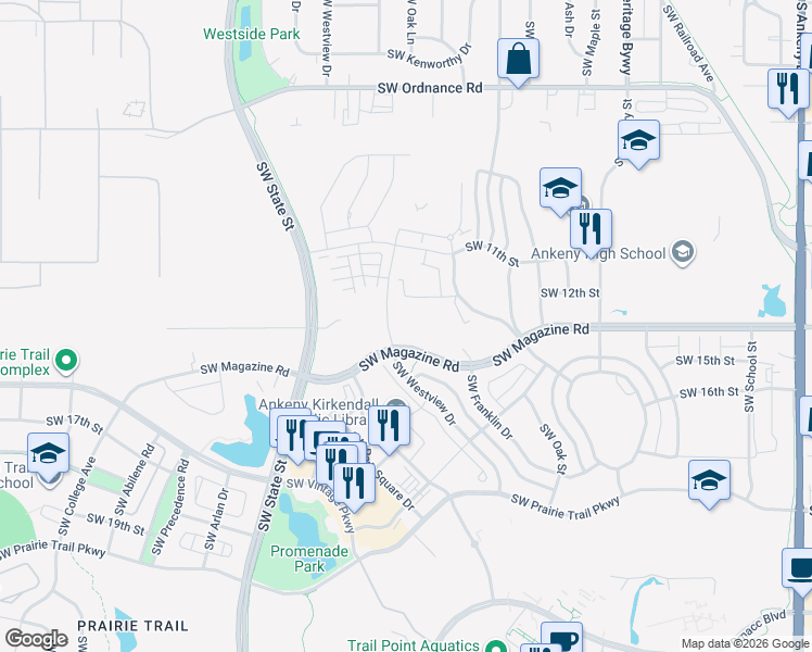map of restaurants, bars, coffee shops, grocery stores, and more near 1325-1315 Southwest Goodwin Street in Ankeny