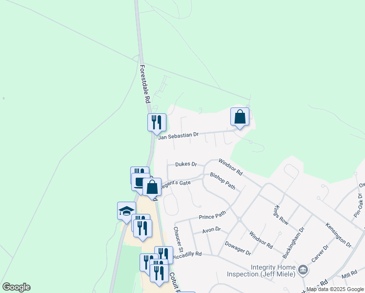 map of restaurants, bars, coffee shops, grocery stores, and more near 6 Jan Sebastian Drive in Sandwich