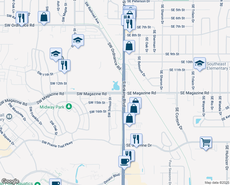 map of restaurants, bars, coffee shops, grocery stores, and more near 1101 Southwest Magazine Road in Ankeny
