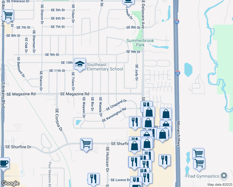 map of restaurants, bars, coffee shops, grocery stores, and more near 1398 Southeast Hayes Drive in Ankeny