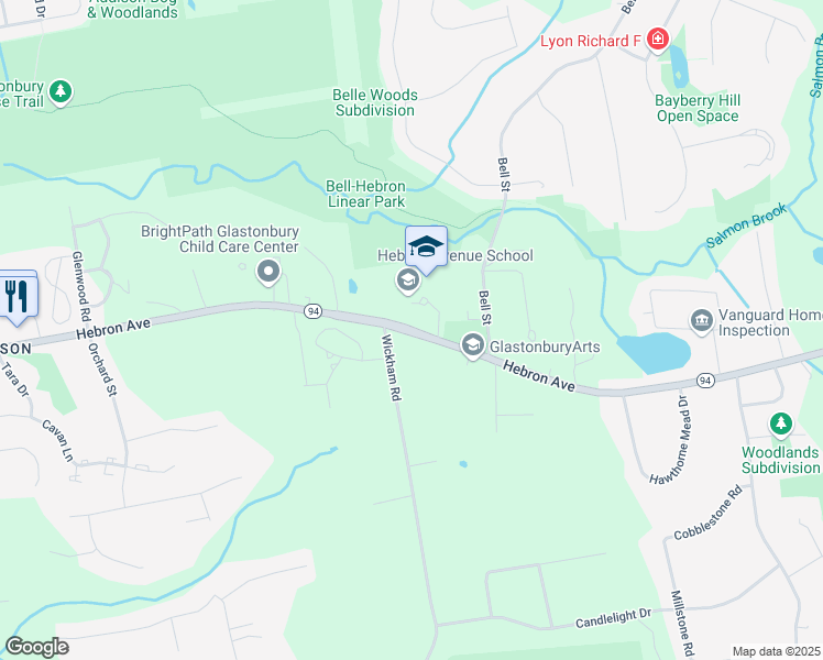 map of restaurants, bars, coffee shops, grocery stores, and more near 1323 Hebron Avenue in Glastonbury