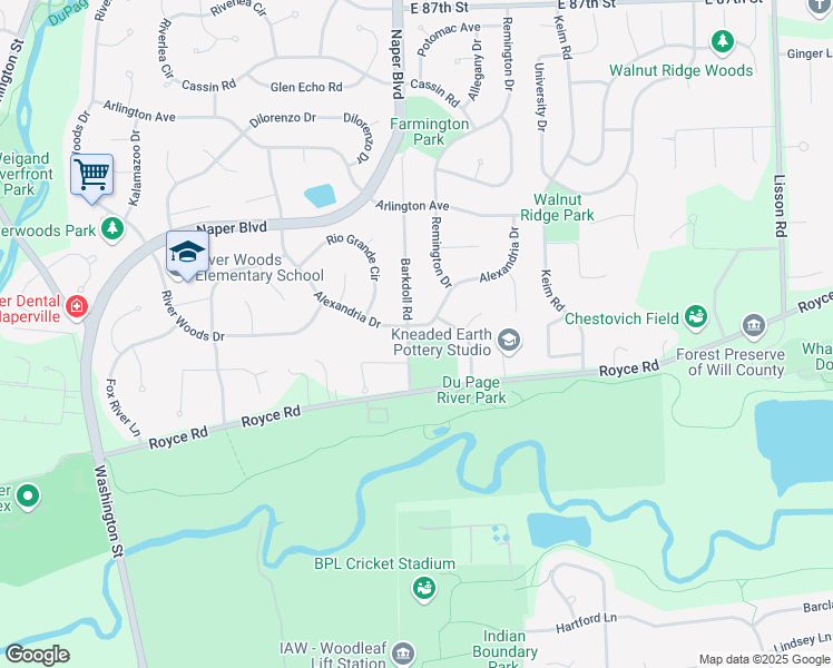 map of restaurants, bars, coffee shops, grocery stores, and more near 701 Alexandria Drive in Naperville