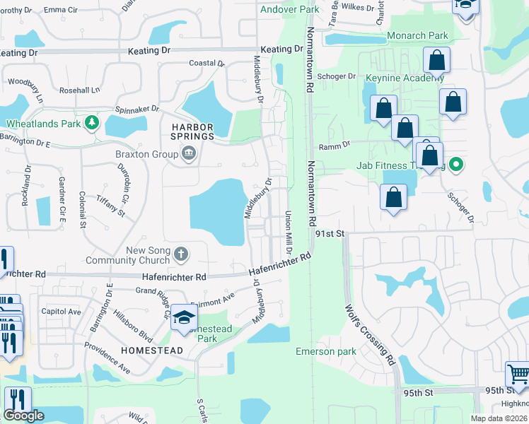 map of restaurants, bars, coffee shops, grocery stores, and more near 2057 Grayhawk Drive in Aurora
