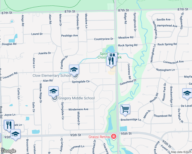 map of restaurants, bars, coffee shops, grocery stores, and more near 1221 Calico Avenue in Naperville