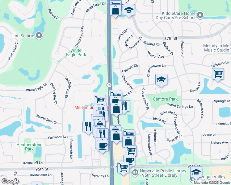 map of restaurants, bars, coffee shops, grocery stores, and more near in Naperville