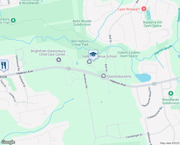 map of restaurants, bars, coffee shops, grocery stores, and more near 1323 Hebron Avenue in Glastonbury