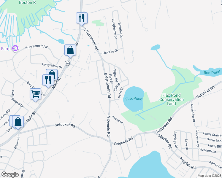 map of restaurants, bars, coffee shops, grocery stores, and more near 56 South Yarmouth Road in Dennis