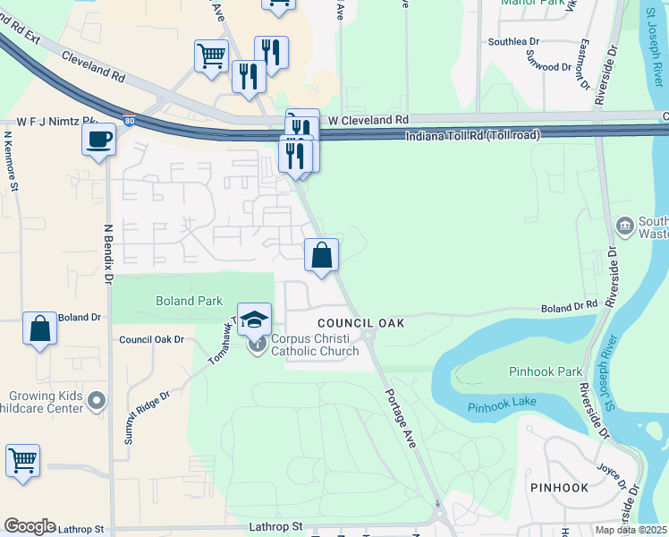 map of restaurants, bars, coffee shops, grocery stores, and more near 3016 Portage Avenue in South Bend
