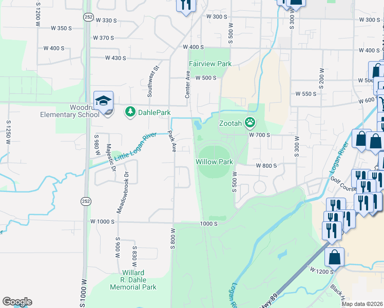 map of restaurants, bars, coffee shops, grocery stores, and more near 778 South 650 West in Logan