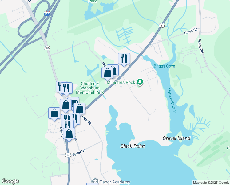 map of restaurants, bars, coffee shops, grocery stores, and more near 337 Wareham Road in Marion