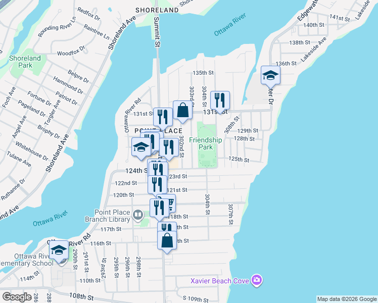 map of restaurants, bars, coffee shops, grocery stores, and more near 5309 303rd Street in Toledo