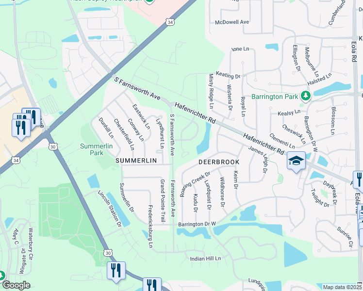 map of restaurants, bars, coffee shops, grocery stores, and more near 2031 Canyon Creek Court in Aurora