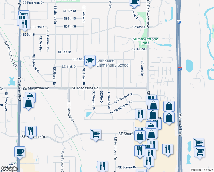 map of restaurants, bars, coffee shops, grocery stores, and more near 1301 Southeast Rio Drive in Ankeny