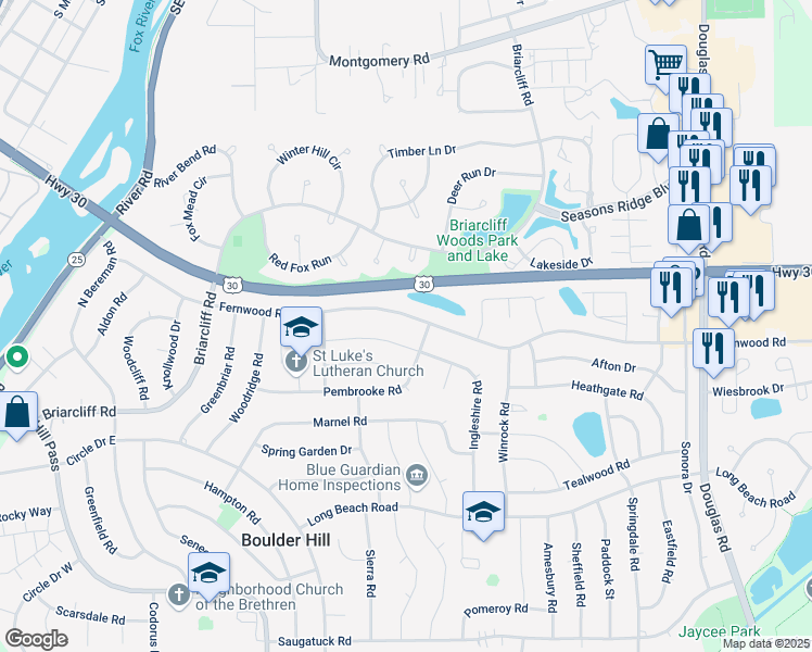 map of restaurants, bars, coffee shops, grocery stores, and more near 95 Fernwood Road in Montgomery