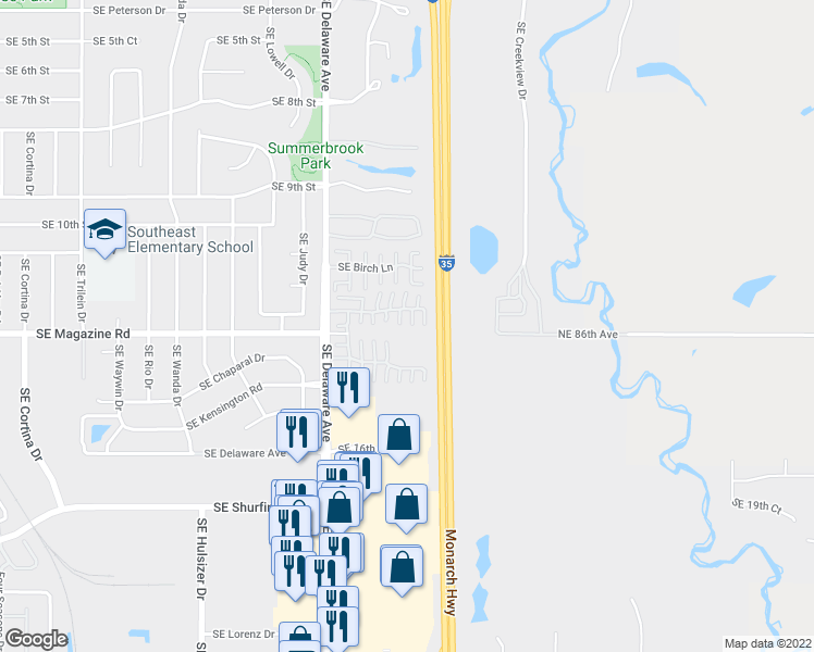 map of restaurants, bars, coffee shops, grocery stores, and more near 1321 Southeast Delaware Avenue in Ankeny
