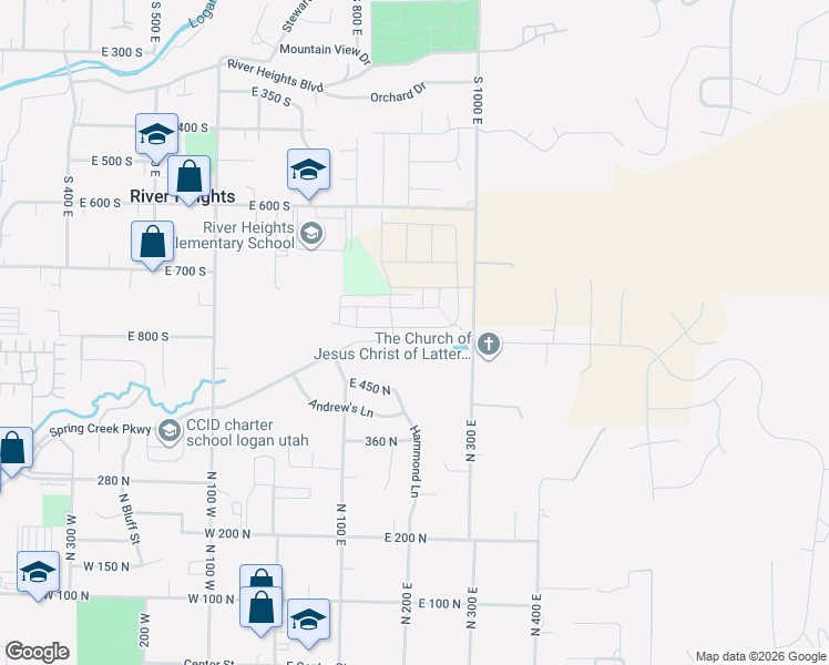 map of restaurants, bars, coffee shops, grocery stores, and more near 188 East 520 North in Logan
