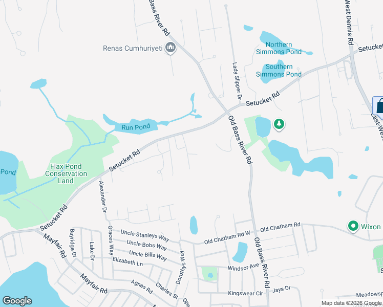 map of restaurants, bars, coffee shops, grocery stores, and more near 209 Setucket Road in Dennis