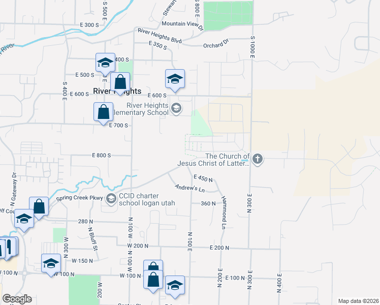 map of restaurants, bars, coffee shops, grocery stores, and more near 104 East 520 North in Logan