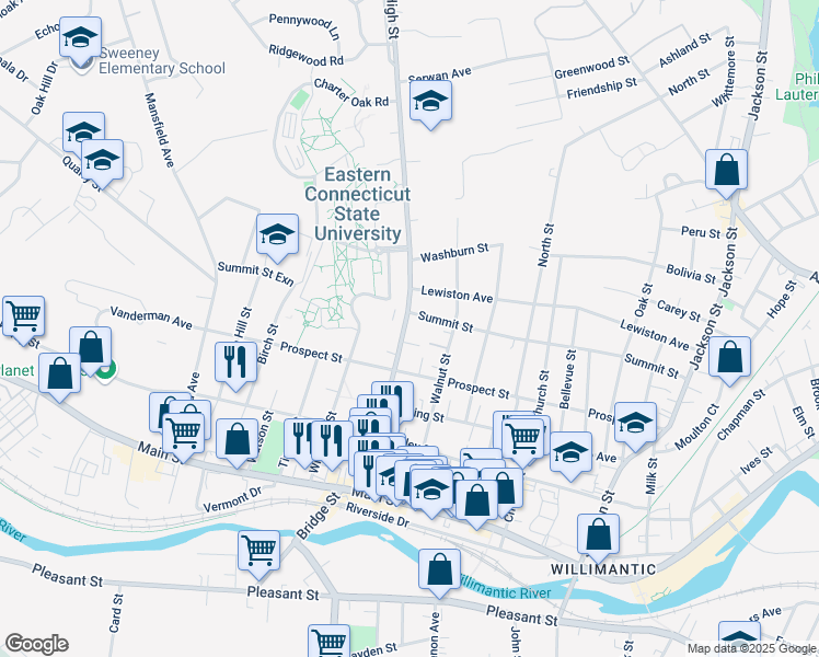 map of restaurants, bars, coffee shops, grocery stores, and more near 192 High Street in Windham