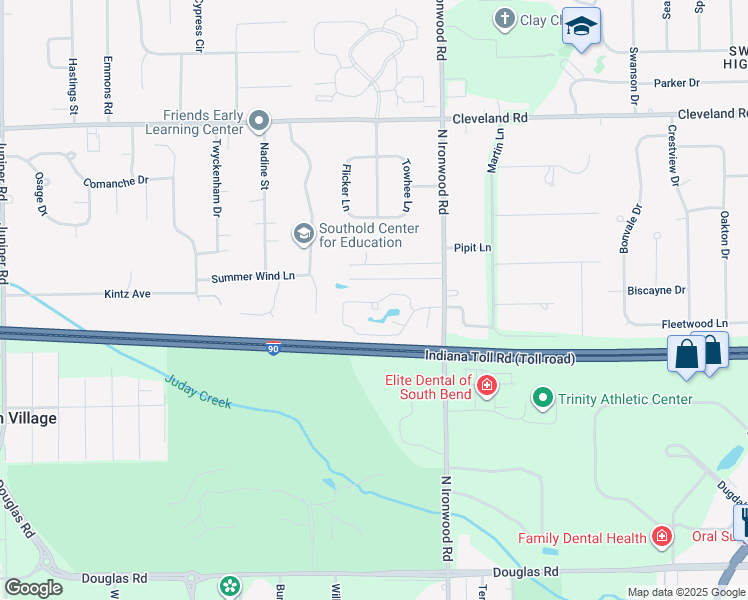 map of restaurants, bars, coffee shops, grocery stores, and more near 18166 Annettas Court in South Bend
