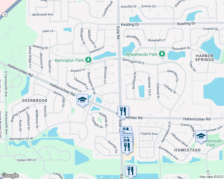 map of restaurants, bars, coffee shops, grocery stores, and more near 2453 Avalon Court in Aurora